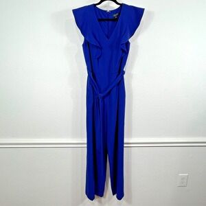 Tahari‎ Arthur S Levine Jumpsuit Women's 10P Royal Blue Wide Leg Flutter Sleeve
